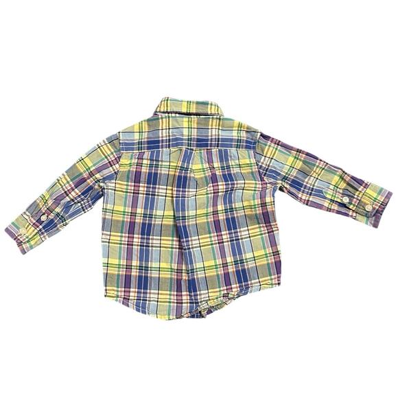 Janie and Jack Plaid Madras Button Up Shirt Baby Boys 6-12 Mos Multicolor Cotton - Picture 3 of 6